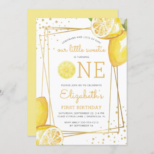 Lemon Watercolor 1st Birthday Party Invitation