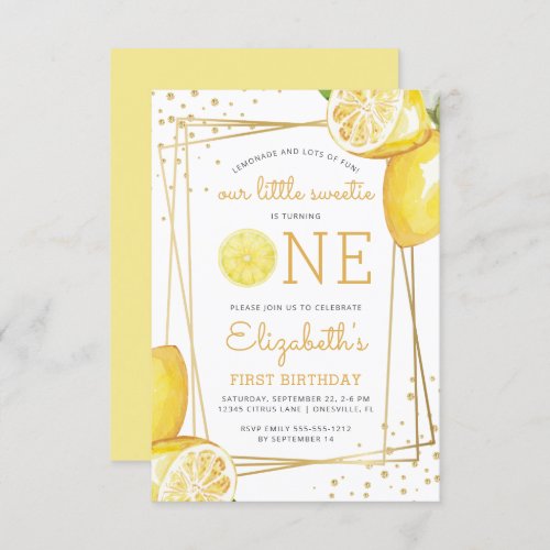 Lemon Watercolor 1st Birthday Party Invitation