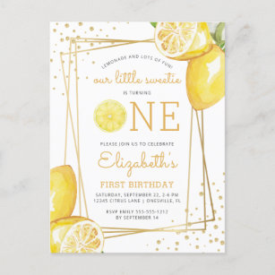 Lemon Watercolor 1st Birthday Party Invitation Postcard