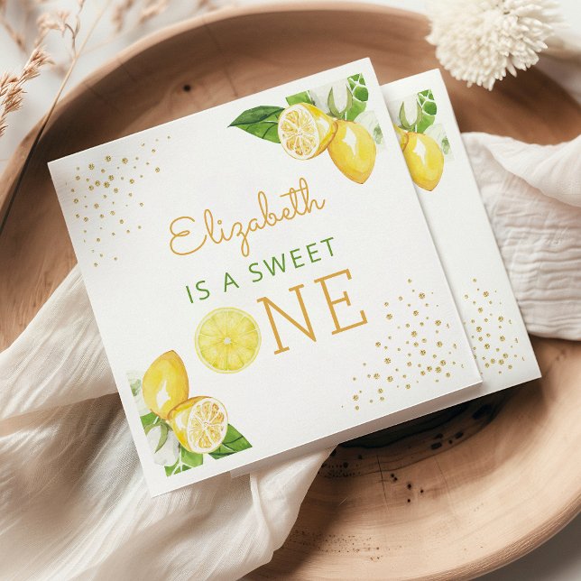 Lemon Watercolor 1st Birthday Party Napkins (Creator Uploaded)