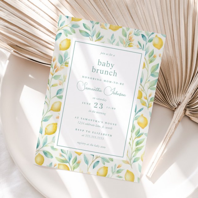 Lemon Watercolor Baby Brunch Elegant Baby Shower Invitation (Creator Uploaded)