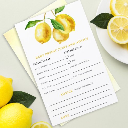 Lemon Watercolor Baby Predictions Advice Game