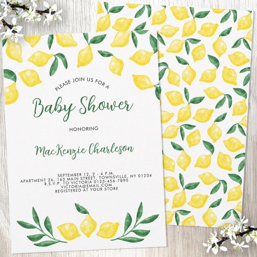 Lemon Watercolor Baby Shower Invitation