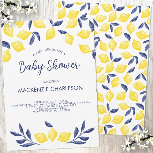 Lemon Watercolor Baby Shower Invitation