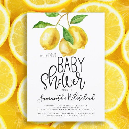 Lemon Watercolor Baby Shower Invitation