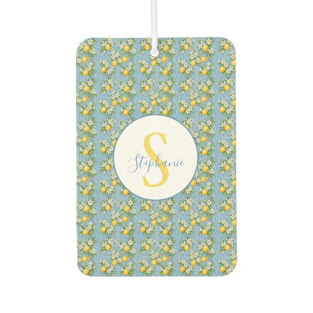 Lemon Watercolor Blue Mediterranean Tile Pattern Air Freshener (Front)