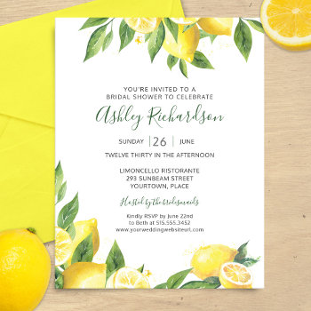 Lemon Watercolor Bridal Shower Invitation by starstreamdesign at Zazzle
