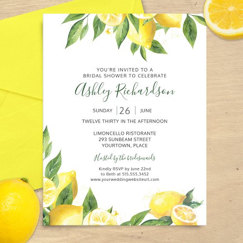 Lemon Watercolor Bridal Shower Invitation