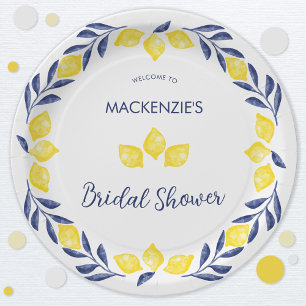 Lemon Watercolor Bridal Shower Personalized Paper Plates