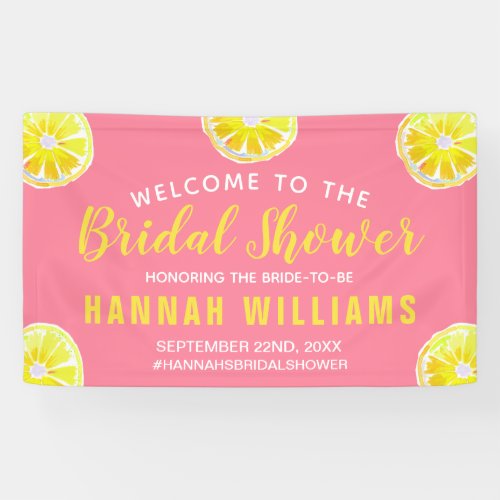 Lemon Watercolor Bridal Shower Welcome Pink  Banner