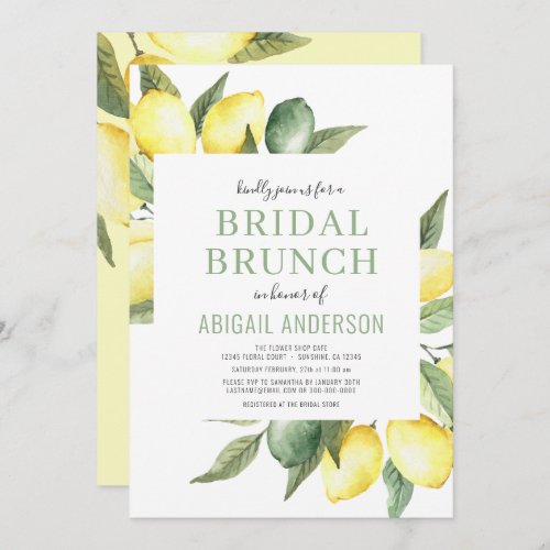 Lemon Watercolor Citrus Modern Bridal Brunch Invitation