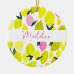 Lemon watercolor customised name ceramic ornament
