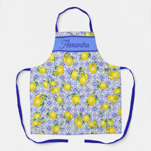 Lemon Watercolor French Country Tile Name Pattern Apron