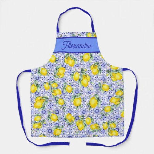 Lemon Watercolor French Country Tile Name Pattern Apron