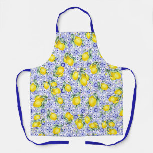 Lemon Watercolor French Country Tile Pattern Apron