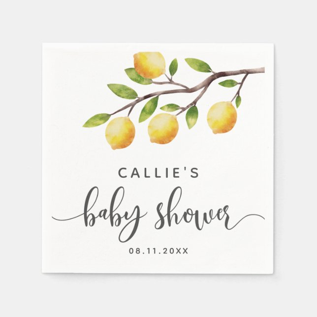 Lemon Watercolor Fruit Baby Shower Napkins (Front)