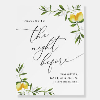 lemon watercolor greenery floral rehearsal sign