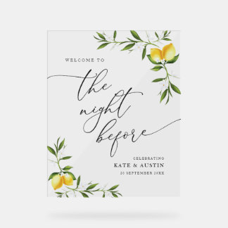 lemon watercolor greenery night before acrylic sign