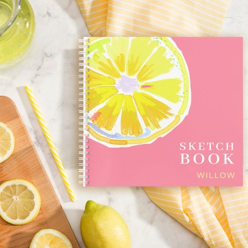 Lemon Watercolor Monogram Pink Modern Sketchbook Notebook