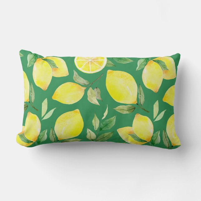 lemon,watercolor pattern,background,fruit,wallpape lumbar pillow (Front)