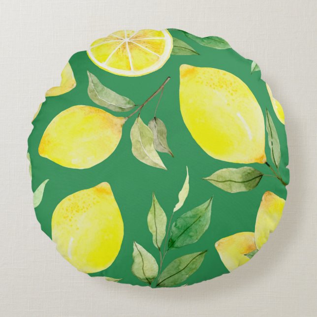 lemon,watercolor pattern,background,fruit,wallpape round pillow (Front)