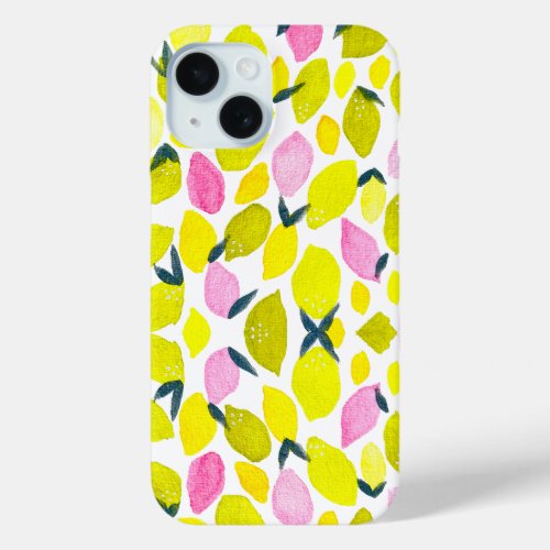 Lemon watercolor pattern iPhone 15 case