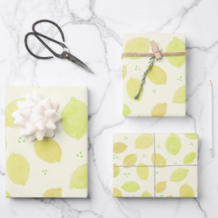 Lemon Watercolor Pattern Citrus Wrapping Paper Sheets