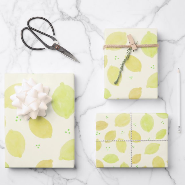 Lemon Watercolor Pattern Citrus Wrapping Paper Sheets (Front)