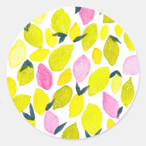 Lemon watercolor pattern classic round sticker
