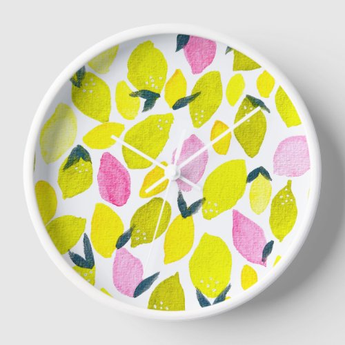 Lemon watercolor pattern clock