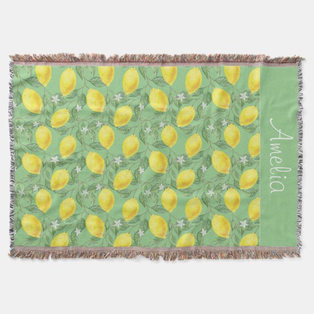  Lemon watercolor pattern cute girl name Throw Blanket (Front)