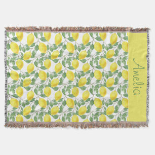 Lemon watercolor pattern cute girl name Throw Blanket
