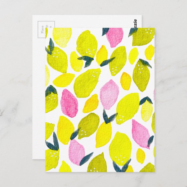 Lemon watercolor pattern postcard (Front/Back)