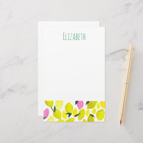 Lemon watercolor pattern stationery