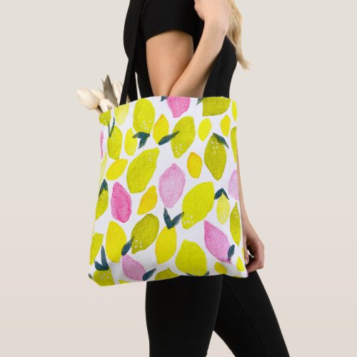 Lemon watercolor pattern tote bag