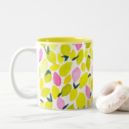 Lemon watercolor pattern Two_Tone coffee mug
