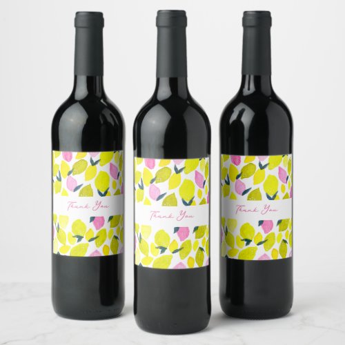 Lemon watercolor pattern wine label