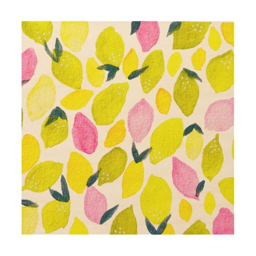 Lemon watercolor pattern wood wall art