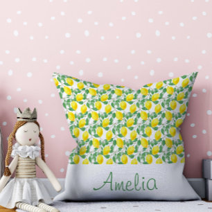 Lemon watercolor pattern yellow girl throw pillow