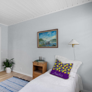 Lemon watercolor pattern yellow purple throw pillow