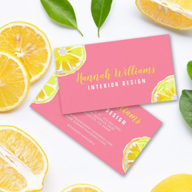 Lemon Watercolor Pink Background Business Card (Creator Uploaded)
