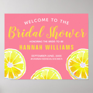 Lemon Watercolor Pink Bridal Shower Welcome Poster
