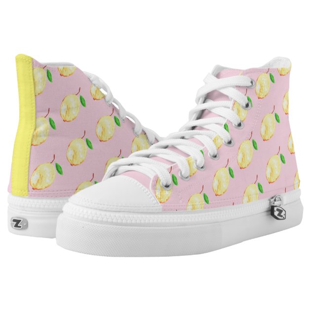 Lemon Watercolor Pink Yellow Cute Girly Citrus High Top Sneakers