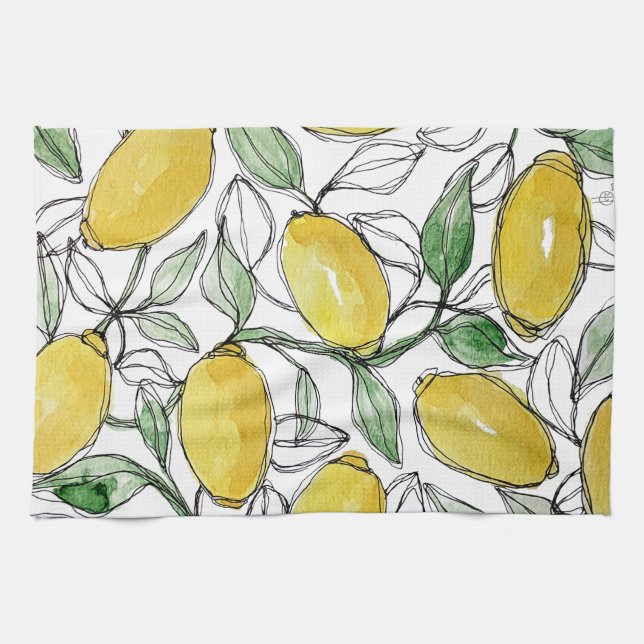 Lemon Watercolor Print Kitchen Towel (Horizontal)
