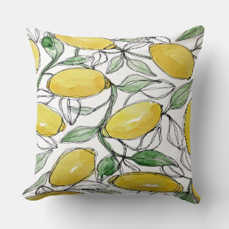 Lemon Watercolor Print Throw Pillow