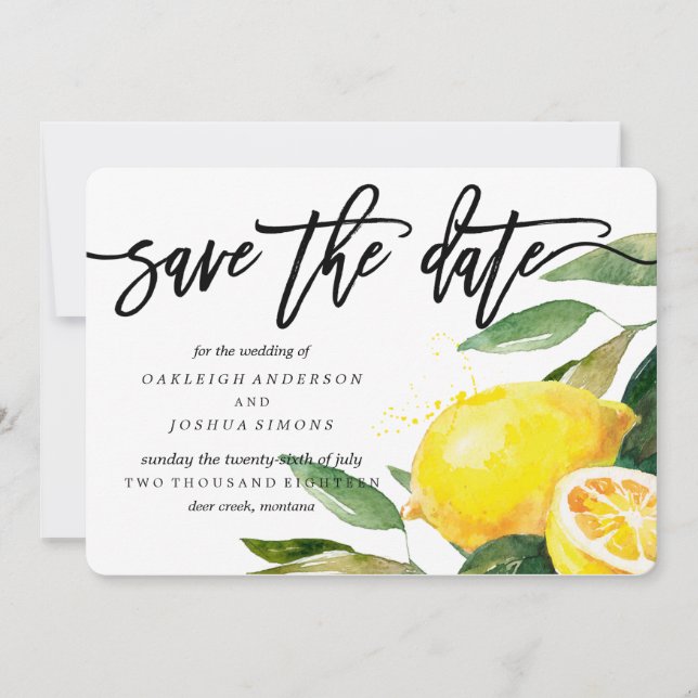 Lemon Watercolor Save the Date Script (Front)
