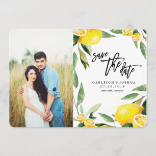 Lemon Watercolor Save the Date with Photo