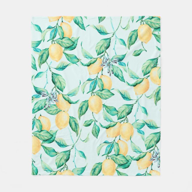 Lemon watercolor seamless pattern fleece blanket (Front)