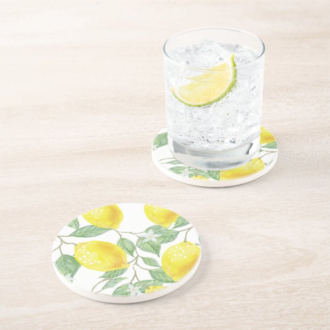  Lemon  Watercolor Stone Coaster (Side)