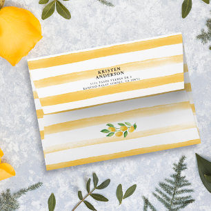 Lemon Watercolor Stripe Yellow Address Envelope